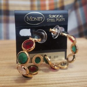 Monet, faceted colored glass pierced earrings